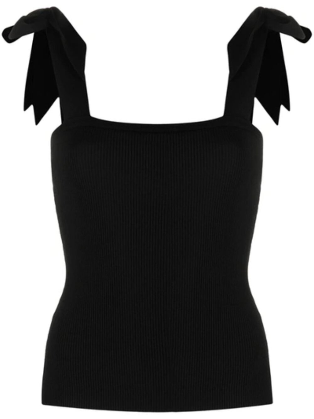 ZIMMERMANN Lulu' Tie Shoulder Strap Square Neck Tank Top Ribbed In Black - Picture 3 of 10